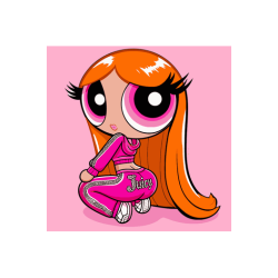 Diseño vectorial de Burbuja con chándal rosa neón 'Juicy', cabello largo, fondo rosa, estilo Y2K y retro 2000s